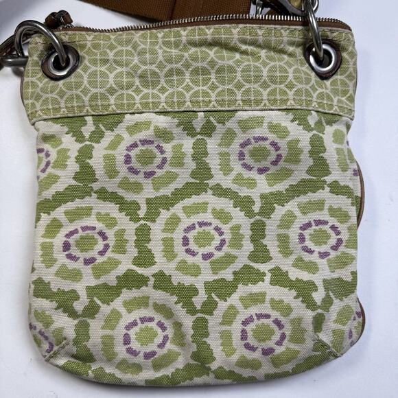 Fossil Crossbody Boho Purse Canvas Leather Trim Weekender Bag Green Floral Brass - Picture 6 of 12